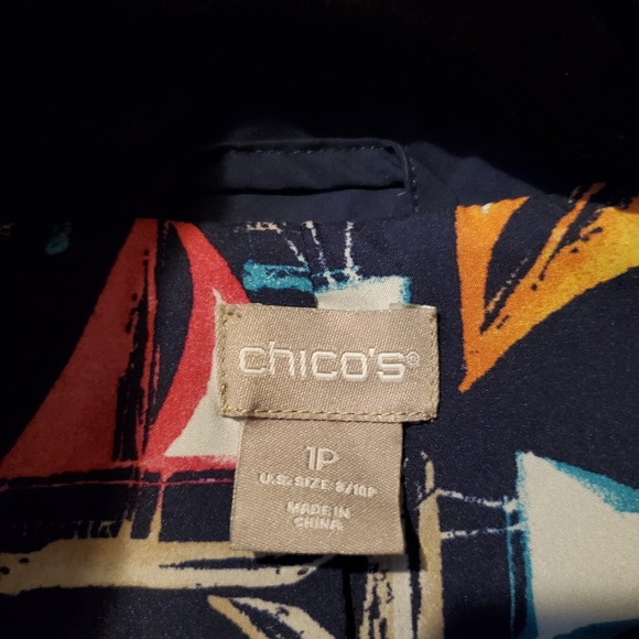 Chico’s Rain Jacket Navy Blue Pink Beige Stripes Coat, Petite Medium - Picture 7 of 11